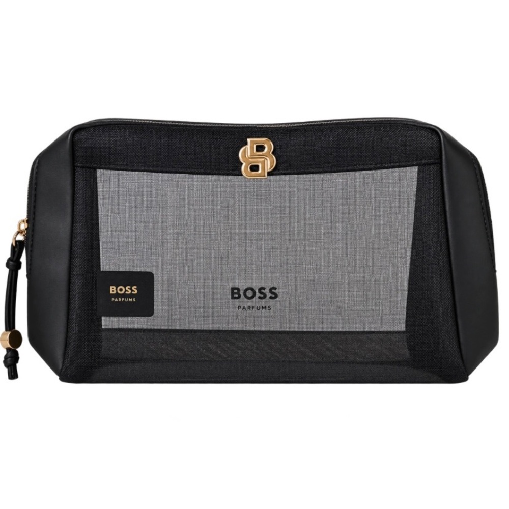 NEW Hugo Boss Parfums Makeup Cosmetic Storage Bag Black Zipper Logo